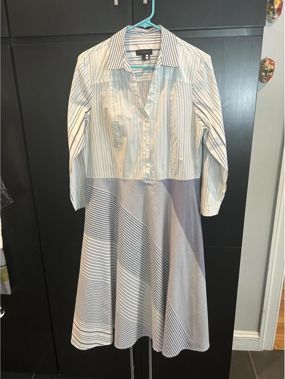 Donna Karan Mixed Stripe Button-Front Dress - Size L